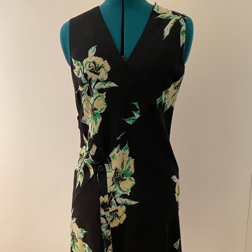Proenza Schouler Black Floral Asymmetrical Dress (Size 6)